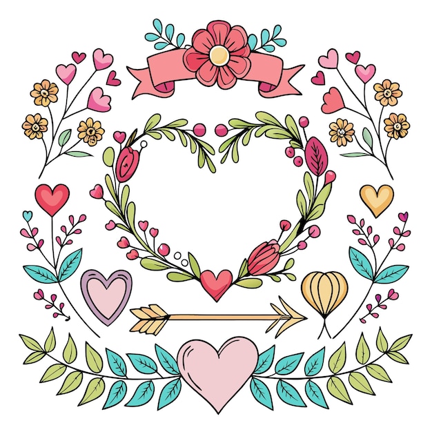 A colorful floral design featuring hearts and decorative elements