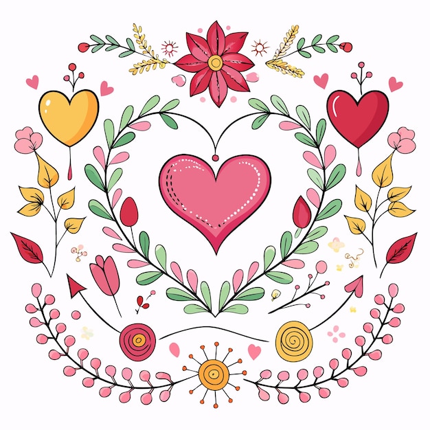 Colorful floral design with hearts and decorative elements