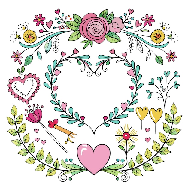 Colorful floral design with hearts perfect for romantic themes