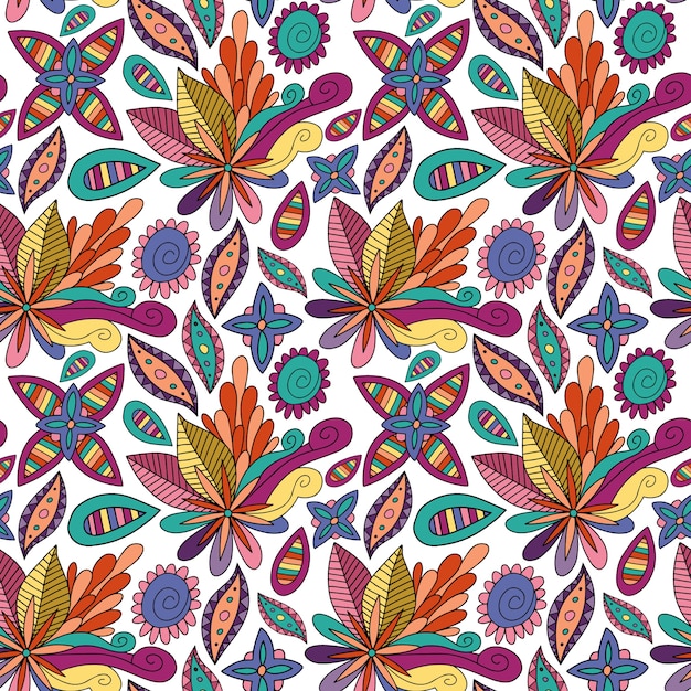 Colorful Floral Doodle Art Seamless Pattern Design