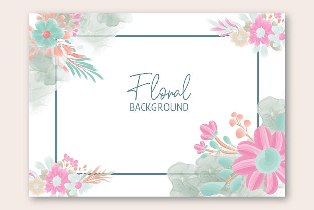 Colorful floral flower frame background with art watercolor