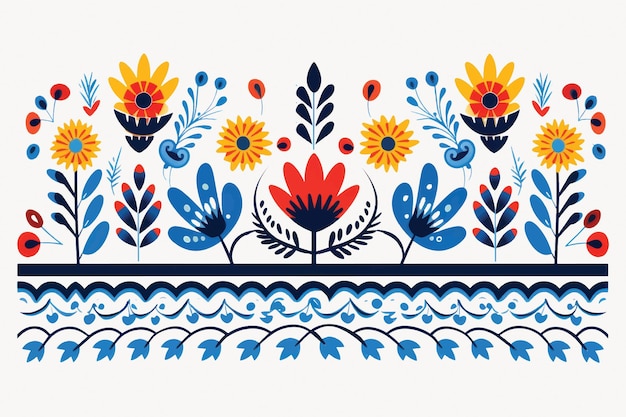 Vector colorful floral folk art design