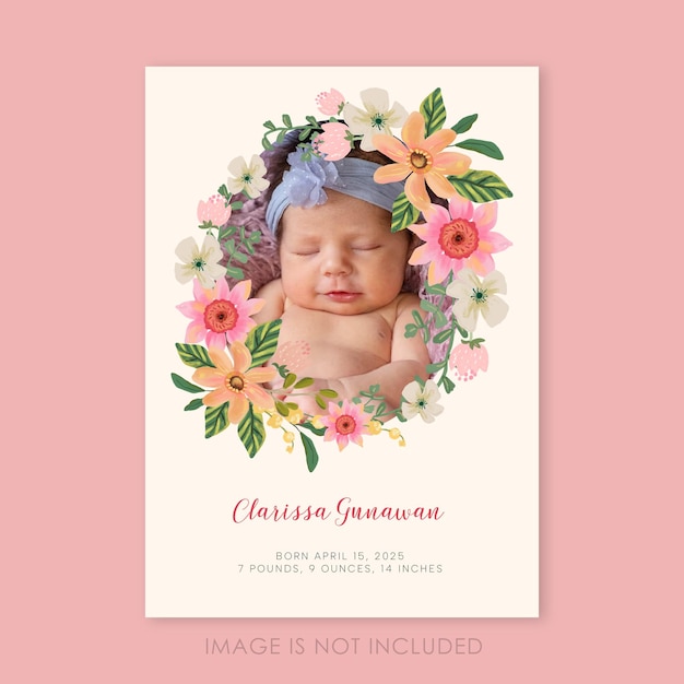 Colorful Floral Frame Baby Born Announcement Template