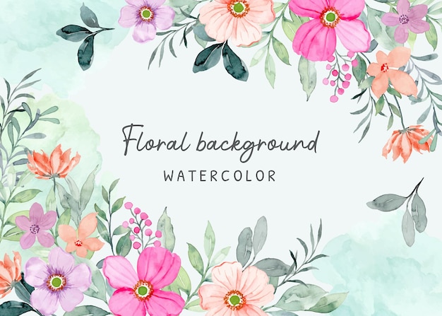 Colorful floral frame background with watercolor