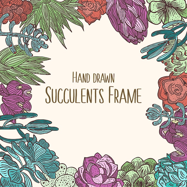 colorful floral frame with hand drawn succulents