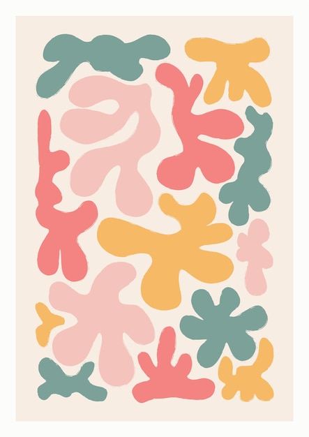 Colorful floral illustrations - coral reef paper cut-outs. Abstract shapes in stress-relief colors.