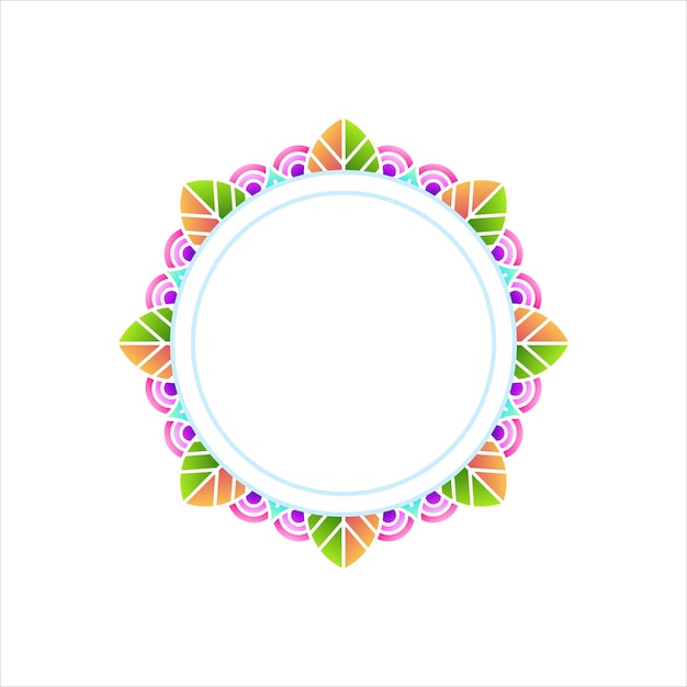 Colorful Floral Mandala Frame with Leaf