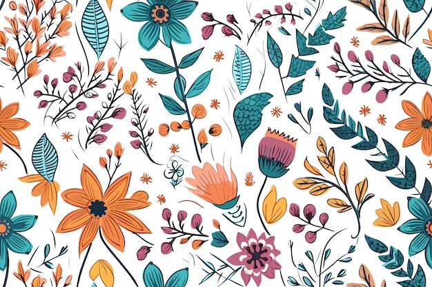 A colorful floral pattern with leaves and flowers