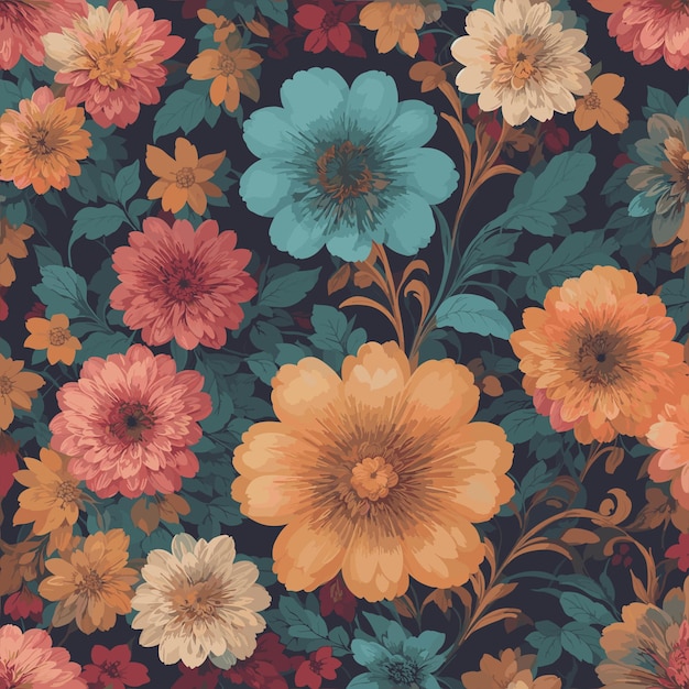 Colorful floral print background Seamless floral pattern with bright colorful flowers pattern