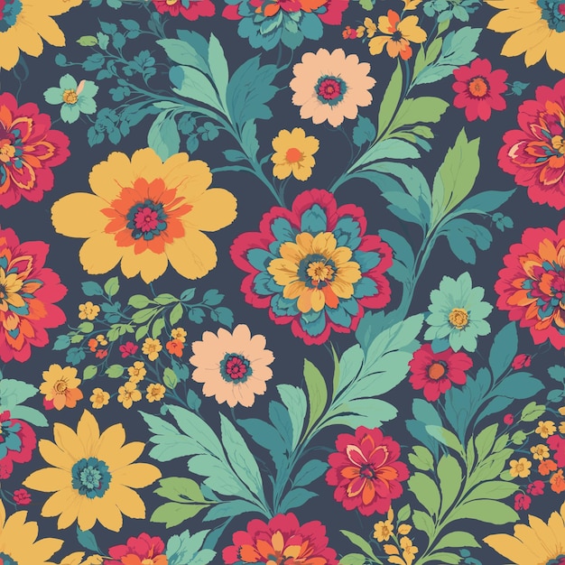 Colorful floral print background Seamless floral pattern with bright colorful flowers pattern