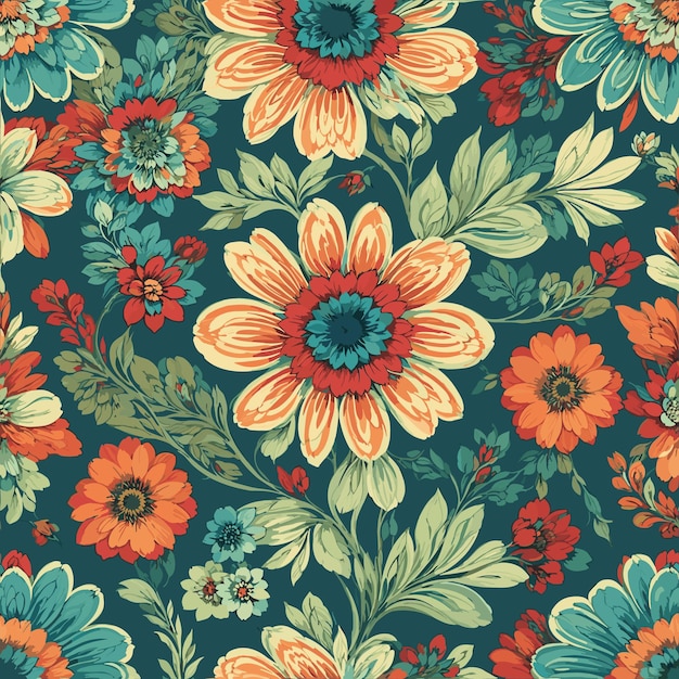 Colorful floral print background Seamless floral pattern with bright colorful flowers pattern