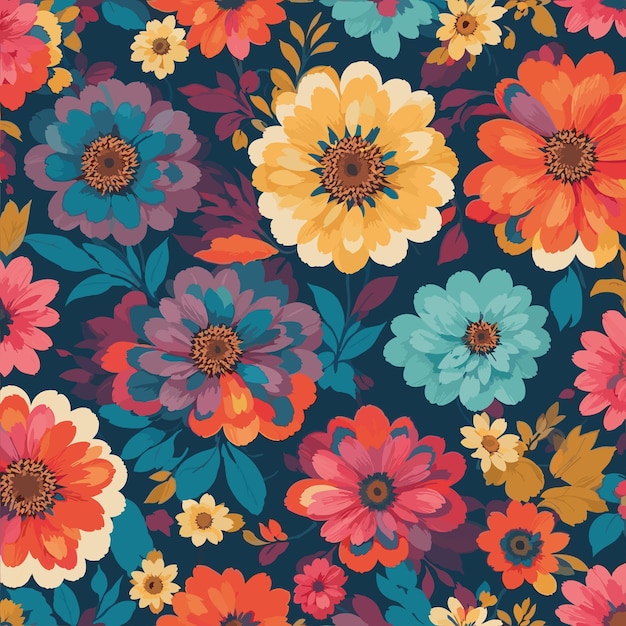 Colorful floral print background Seamless floral pattern with bright colorful flowers pattern