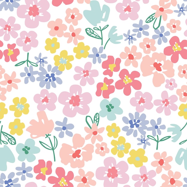 COLORFUL FLORAL SEAMLESS REPEAT PATTERN IN EDITABLE VECTOR FILE