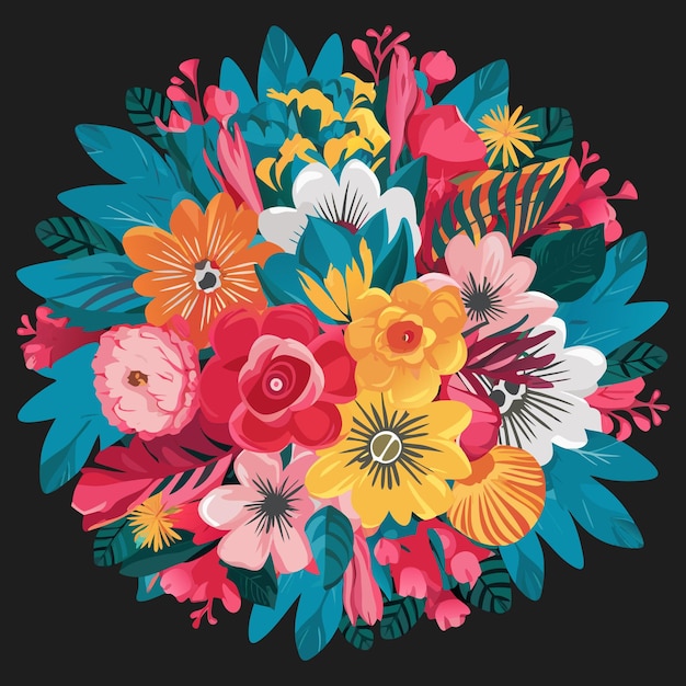 a colorful flower arrangement is shown in a circle