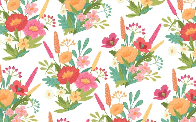 colorful flowers bouquets pattern floral illustration