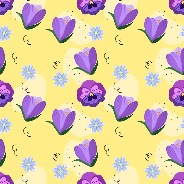 Colorful flowers motif pattern with yellow background