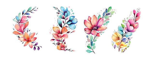 Colorful flowers watercolor paint collection