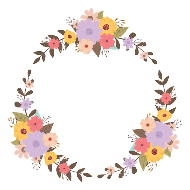 Colorful flowers wreath in pastel color