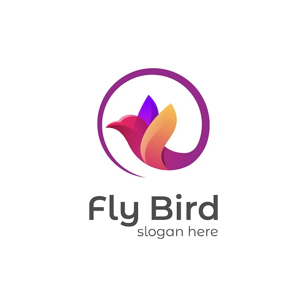 Colorful fly bird gradient logo design concept hummingbird dove Colibri vector animal logo