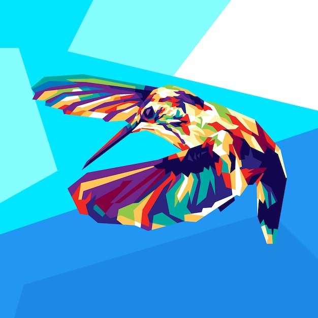 Colorful Flying Bird on Pop Art Style Illustration