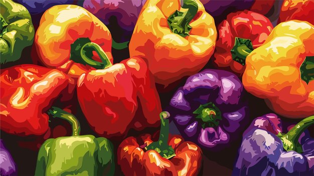 Vector colorful fresh whole peppers vector illustration