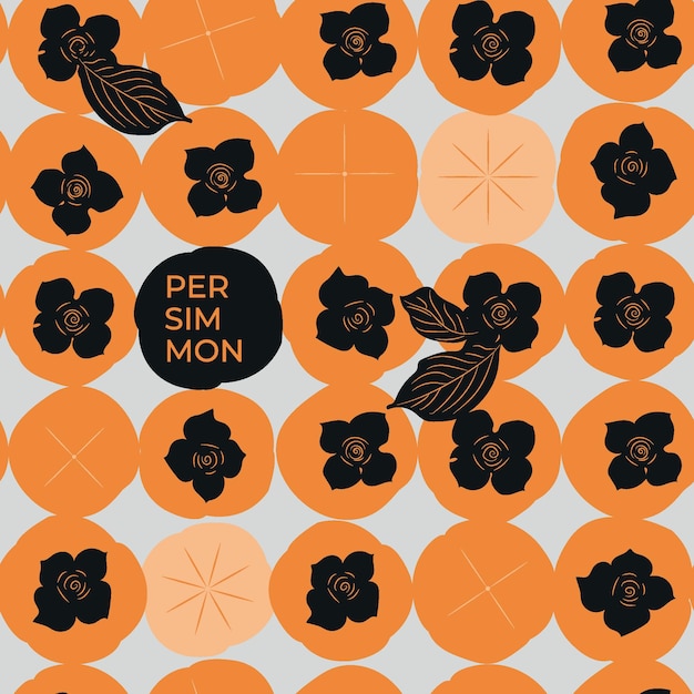 Colorful fruit pattern of fresh whole persimmon fruits Vector illustration