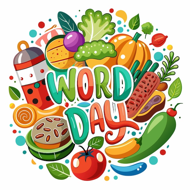 Vector colorful fruit and vegetable design with text quotword dayquot for world food day celebration