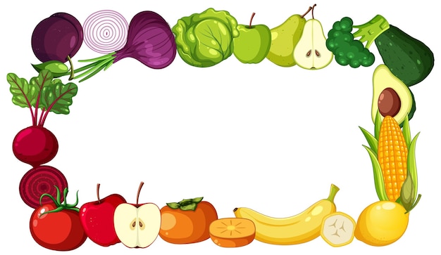 Vector colorful fruit and vegetable frame border