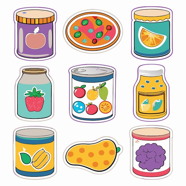 Vector colorful fruit and vegetable stickers for jars and cans