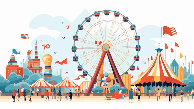 Colorful Funfair 2021 Banner Illustration in Flat Style