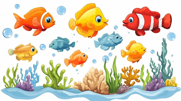 Vector colorful funny fish in underwater sea world