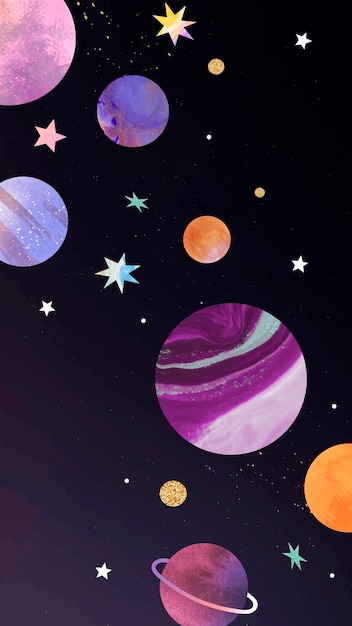 Colorful galaxy watercolor doodle on black background vector