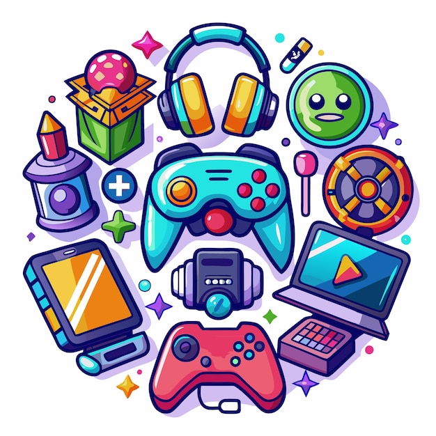 Colorful gaming icons arranged in a circle