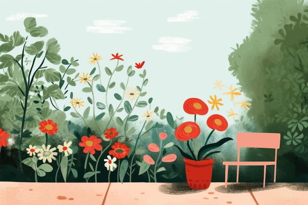 Vector colorful garden with flowers