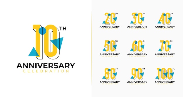 Colorful geometric anniversary logo design with abstract shape for birthday or party event