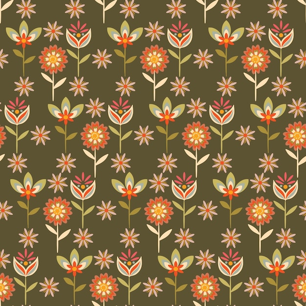 Colorful Geometric Groovy flowers seamless pattern vector illustration hippie aesthetic floral