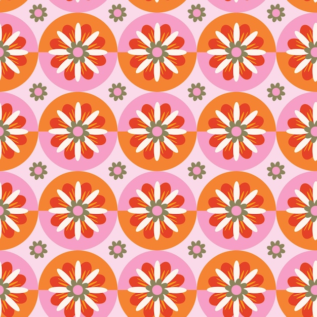 Colorful Geometric Groovy flowers seamless pattern vector illustration hippie aesthetic floral