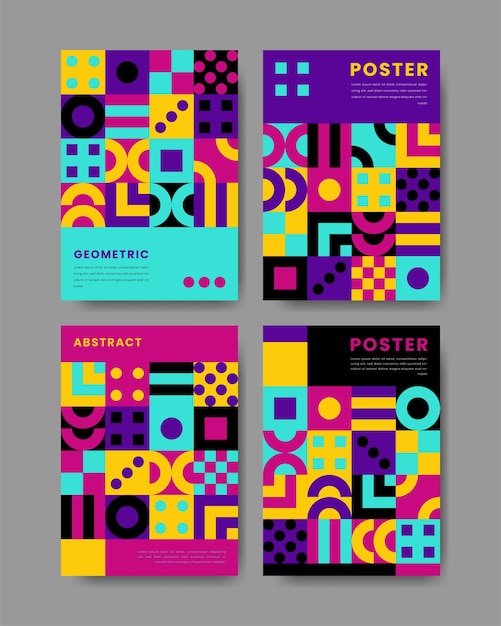 Colorful geometric shape flat design mosaic cover and poster collection