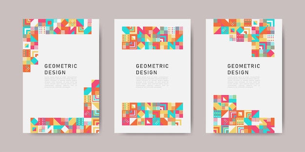 Vector colorful geometric shape flat design mosaic covers collection