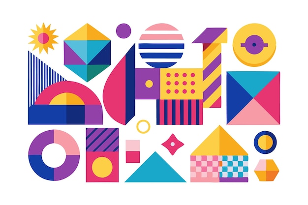 Vector colorful geometric shapes and patterns