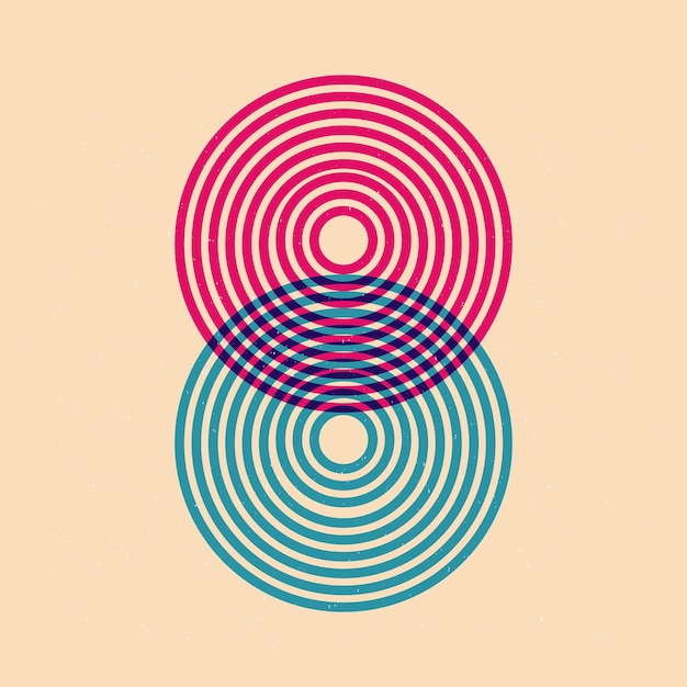 Colorful geometric shapes in trendy riso graph print texture style