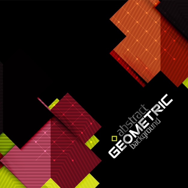 Colorful geometric shapes with texture on black Modern futuristic abstract design template