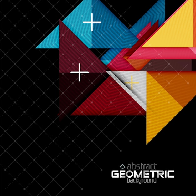 Colorful geometric shapes with texture on black Modern futuristic abstract design template