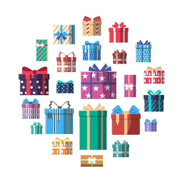 Colorful gift box icon set in flat design