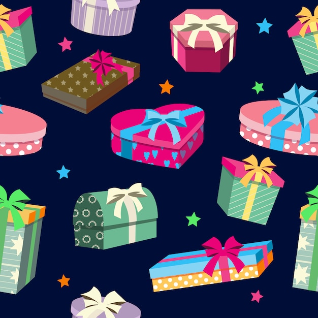 Colorful Gift Boxes Seamless Pattern.  