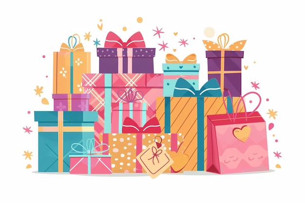 Vector colorful gift boxes with bows and ribbons