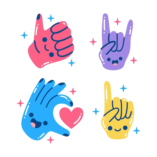 Colorful glitzy hands sticker set