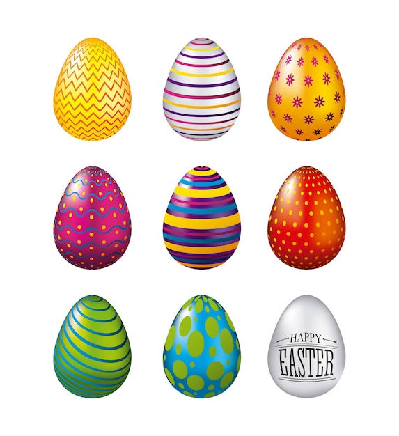 Colorful glossy eggs easter celebration set 