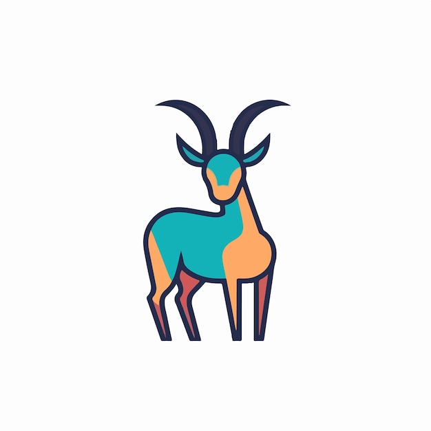 A colorful goat logo with a blue and orange outline.