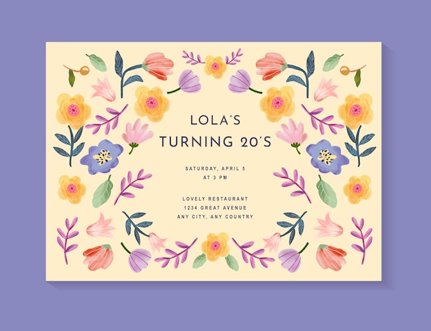 Colorful Gouache Floral Birthday Invitation Template